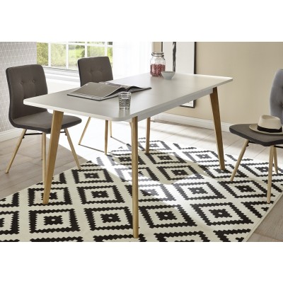 Esstisch Serie Merle 140 - 180 cm ausziehbar weiß matt / Eiche Riviera Dekor