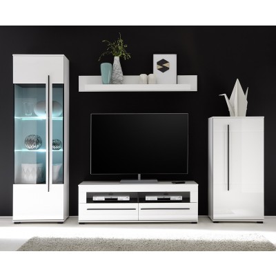 Wohnwand 2 der Serie CANTARA Breite 280 cm Fronten in MDF Hochglanz Weiß