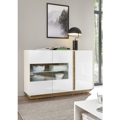 IMV Sideboard Clair mit Glaseinsatz in weiß mit Applikationen in Grandson Oak