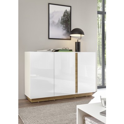 IMV Sideboard Clair Breite 138 cm 3 Türen weiß mit Applikationen in Grandson Oak