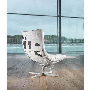 SPINNAKER Relaxsessel  mit Hocker Leder weiß Fjords by Hjellegjerde