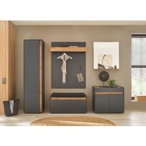 CITY Garderobe G4 Front/Korpus in Anthrazit Applikation Wotan Eiche Dekor 5 teilig