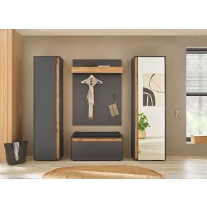 CITY Garderobe G 6 Front/Korpus in Anthrazit Applikation Wotan Eiche Dekor 4 teilig