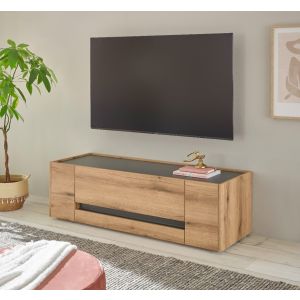 CITY Lowboard 30 Maße 140/40/45 cm Front/Korpus Evoke Applikation Anthrazit Eiche Dekor