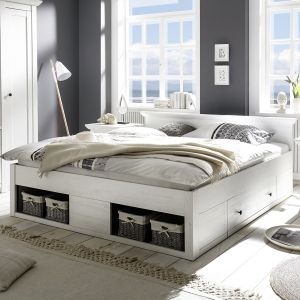 Bett WESTERLAND 180 x 200 cm Dekor Pinie weiß -1