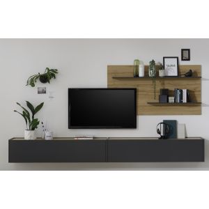 CITY Wohnwand 11 Front/Korpus Anthrazit Applikation Wotan Eiche Dekor 3 teilig