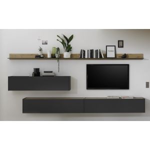 CITY Wohnwand 12  Front/Korpus Anthrazit Applikation Wotan Eiche Dekor 5 teilig