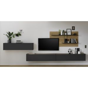 CITY  Wohnwand 13  Front/Korpus Anthrazit Applikation Wotan Eiche Dekor 4 teilig