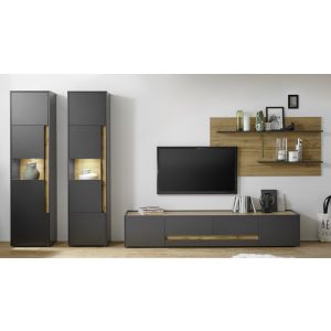 CITY Wohnwand 21  Front/Korpus Anthrazit Applikation Wotan Eiche Dekor 4 teilig
