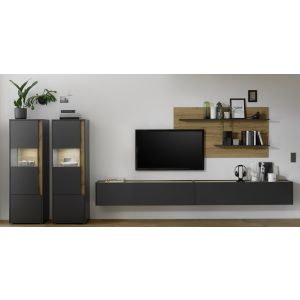 CITY  Wohnwand 22  Front/Korpus Anthrazit Applikation Wotan Eiche Dekor 5 teilig