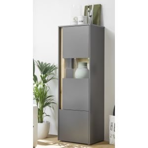 CITY Vitrine 27 Maße 50/155/40 cm  Front/Korpus Anthrazit Applikation Wotan Eiche Dekor