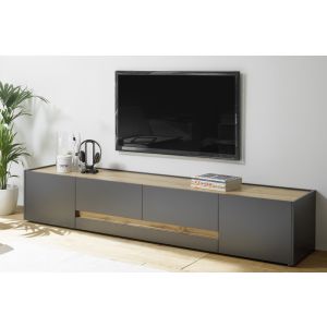 CITY Lowboard  33 Maße 220/40/45 cm Front/Korpus Anthrazit Applikation Wotan Eiche Dekor