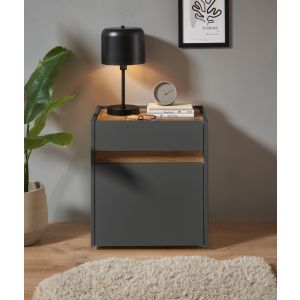 CITY Schlafzimmer Nachtkommode Front/Korpus Anthrazit / Applikation Wotan Eiche Dekor Maße 50/55/40 cm