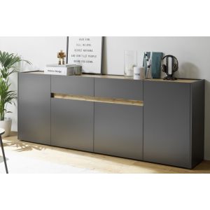 CITY Sideboard  52 Maße  223/87/40 cm Front/Korpus Anthrazit Applikation Wotan Eiche Dekor