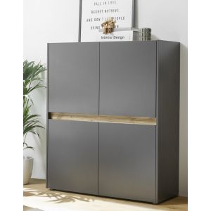 CITY Highboard  56  Maße 100/120/40 cm Front/Korpus Anthrazit Applikation Wotan Eiche Dekor