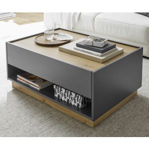 CITY Couchtisch  Type 61 Maße 90/38/60 cm Front/Korpus Anthrazit Applikation Wotan Eiche Dekor