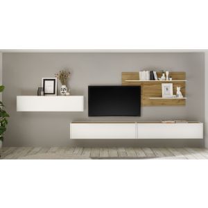 CITY  Wohnwand 13 Front /Korpus Weiss Applikation Wotan Eiche Dekor 4 teilig