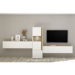 CITY  Wohnwand 14  Korpus/Front Weiss /Applikation Wotan Eiche Dekor 3teilig