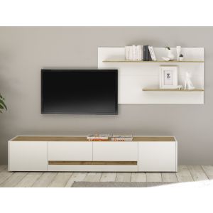 CITY  Wohnwand 15  Korpus/Front Weiss /Applikation Wotan Eiche Dekor 2 teilig