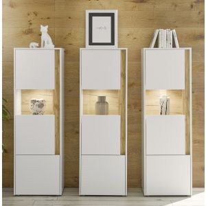 CITY  Vitrinen 17  Korpus/Front Weiss /Applikation Wotan Eiche Dekor3 teilig