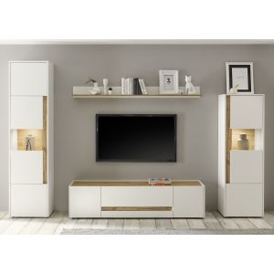 CITY Wohnwand 19 Korpus/Front Weiss /Applikation Wotan Eiche Dekor 4 teilig