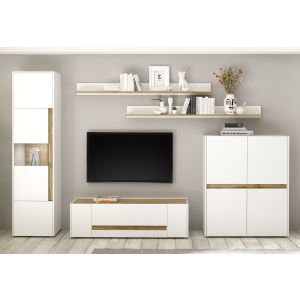 CITY  Wohnwand  20 Front/Korpus Weiss  Applikation Wotan Eiche Dekor 5 teilig