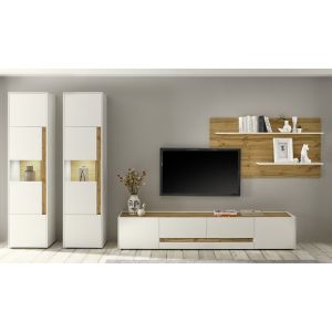 CITY  Wohnwand  21 Korpus/Front Weiss /Applikation Wotan Eiche Dekor 4 teilig