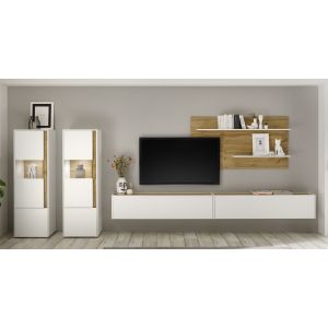 CITY Wohnwand 22  Front/Korpus Weiss Applikation Wotan Eiche Dekor 5 teilig