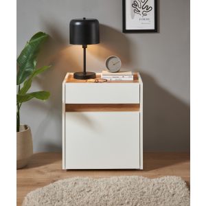 CITY Schlafzimmer Nachtkommode Front/Korpus Weiss / Applikation Wotan Eiche Dekor Maße 50/55/40 cm