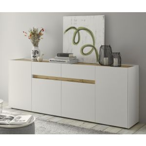 CITY  Sideboard 52  Maße 223/87/40 cm Korpus/Front Weiss /Applikation Wotan Eiche Dekor