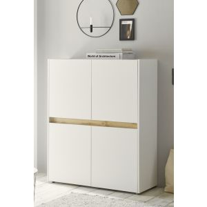 CITY  Highboard 56 Maße 100/120/40 cm  Korpus/Front Weiss /Applikation Wotan Eiche Dekor
