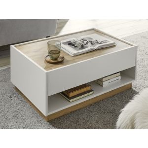 CITY Couchtisch 61 Maße 90/38/60 cm  Korpus/Front Weiss /Applikation Wotan Eiche Dekor