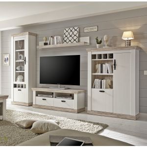 FLORENZ Wohnwand 6 in Dekor Pinie Weiß /Oslo Pinie 4 teilig