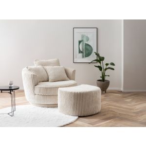 SPIN/Maisie Drehsessel XXL Cord beige /elfenbein Breite 120 cm+ Hocker Breite 74 cm 
