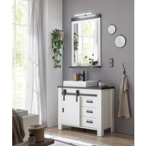 Sherwood Badezimmer Set 1 Pinie Weiss Dekor- Einzelwaschtisch  
