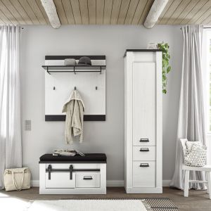 SHERWOOD Garderobenset 2 in Pinie Weiss Dekor Anthrazit 3teilig