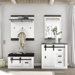 SHERWOOD Garderobenset 4 in Pinie Weiss Dekor Anthrazit 4 teilig