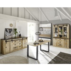 SHERWOOD Esszimmerset Set 2 in Old Style hell Dekor Anthrazit 3 teilig