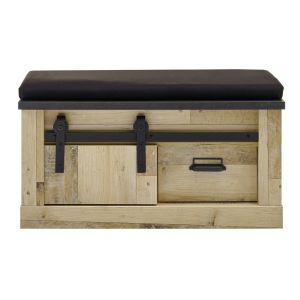 SHERWOOD Garderobenbank 79 mit Sitzkissen Old Style hell Dekor Anthrazit 93/51 (46)/43 cm
