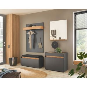 CITY Garderobe G5 Front/Korpus in Anthrazit Applikation Wotan Eiche Dekor 4 teilig