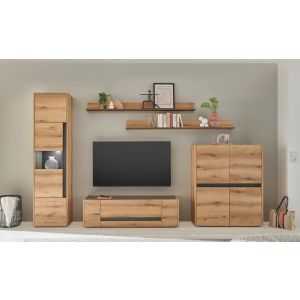 CITY Lowboard 30 Maße 140/40/45 cm Front/Korpus Evoke Applikation Anthrazit Eiche Dekor