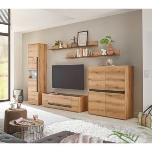 CITY Highboard  56  Maße 100/120/40 cm Front/Korpus Evoke Applikation Anthrazit Eiche Dekor