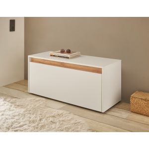 CITY Schuhbank ohne Sitzkissen Front/Korpus in Weiss Applikation Wotan Eiche Dekor Maße 100/45/40 cm