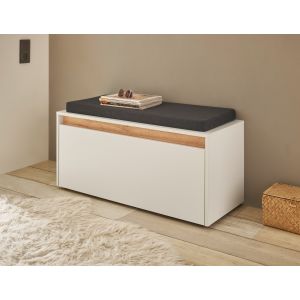 CITY Schuhbank mit Sitzkissen Front/Korpus in Weiss Applikation Wotan Eiche Dekor Maße 100/50(45)/40 cm