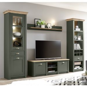 CAMBRIDGE Wohnwand 15  Front/Korpus Grün Applikation Wotan Eiche Dekor 4 teilig