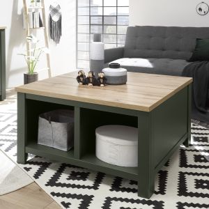 CAMBRIDGE Couchtisch Type 61 Front/Korpus Grün Applikation Wotan Eiche Dekor 93/50/93 cm