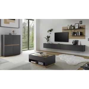 CITY Wohnwand 11 Front/Korpus Anthrazit Applikation Wotan Eiche Dekor 3 teilig