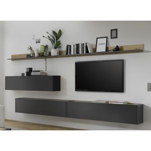 CITY Wohnwand 12  Front/Korpus Anthrazit Applikation Wotan Eiche Dekor 5 teilig
