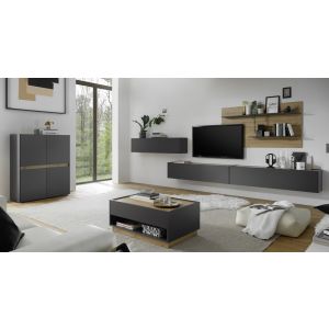 CITY  Wohnwand 13  Front/Korpus Anthrazit Applikation Wotan Eiche Dekor 4 teilig