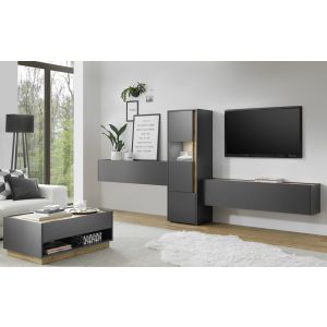 CITY Wohnwand 14  Front/Korpus Anthrazit /applikation Wotan Eiche Dekor 3 teilig